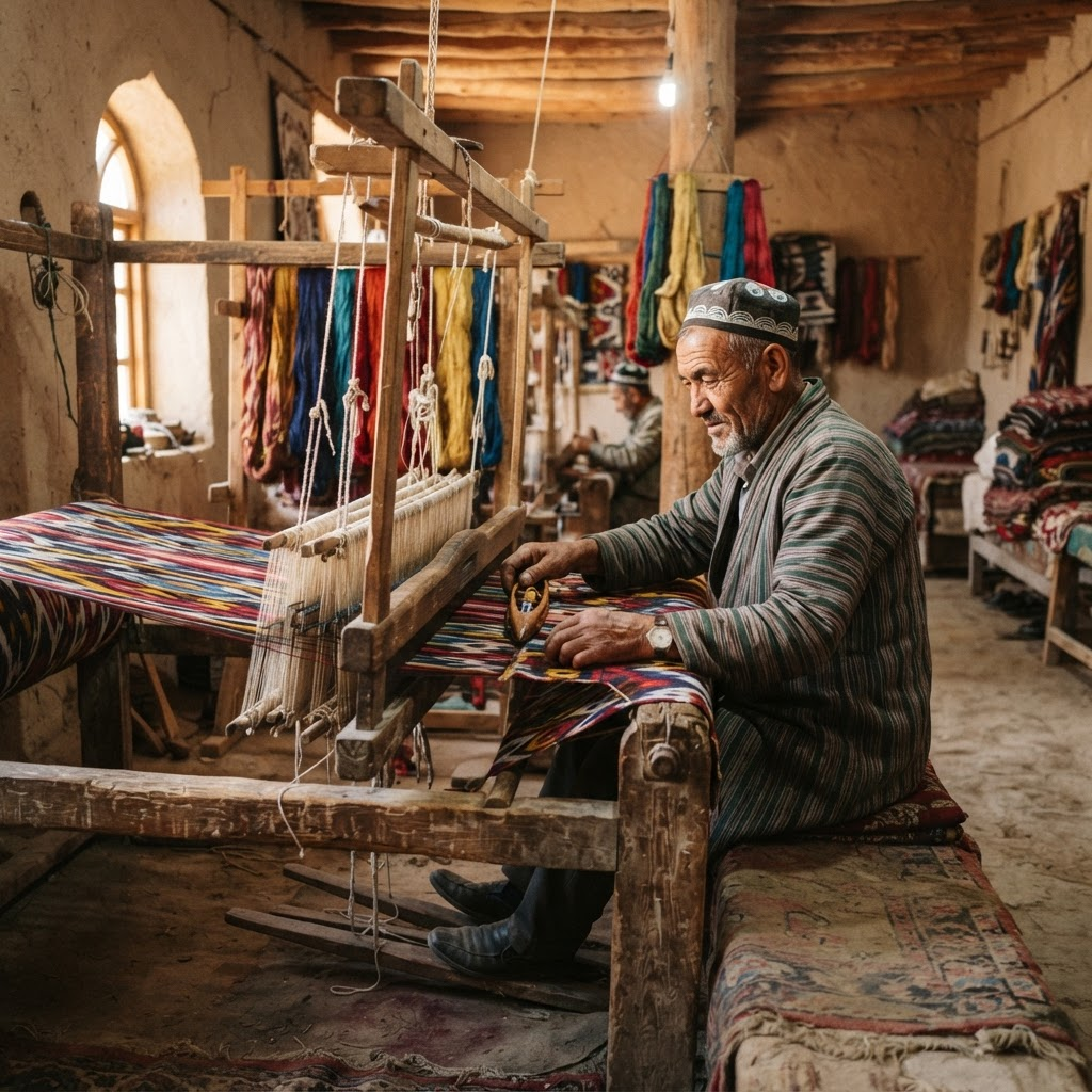 Traditional silk weaving craftsman